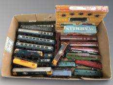 A quantity of die cast 00 gauge locomotives and passenger cars including Lima.