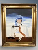 Danish School : Surrealist study, oil on board, 64 cm x 84 cm.