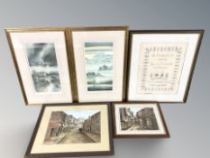 J W Edwards : Figures in a street, watercolour, 28 cm x 36 cm,