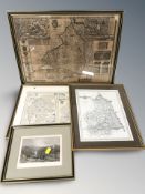 An engraved and hand coloured double map depicting Cumberland, Westmorland and Northumberland,