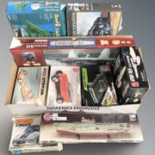 A group of scale modelling kits including Revell, Matchbox, Airfix, etc.