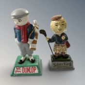 Two cast iron figures of golfers, tallest 15 cm.