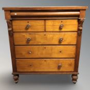 A Victorian walnut and satin wood six drawer Scotch chest,