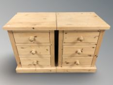 A pair of modern pine three drawer bedside chests,