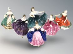 Six Royal Doulton miniature figurines including 'Kirsty', 'Sara', 'Fragrance', etc.