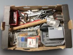 A quantity of tools, socket set, wrenches,