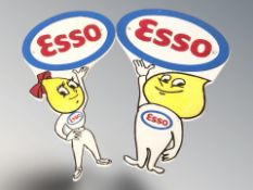 Two cast iron Esso plaques, height 29 cm.