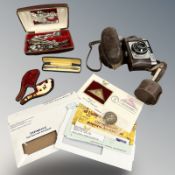A Meerschaum pipe in case, silver yard-o-lead pencil, assorted EPNS tea and caddy spoons,