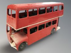 A tin plate model double decker bus, length 57 cm.