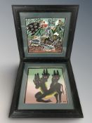 Oriental School : Two watercolour studies of stylised birds and deer, each 48 cm x 28 cm.