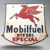 An enameled metal Mobil fuel diesel special sign, width 31 cm.