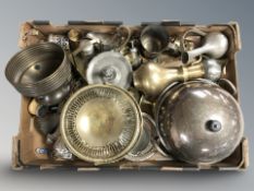 A group of metal wares, EPNS dish and cover, brass wares,