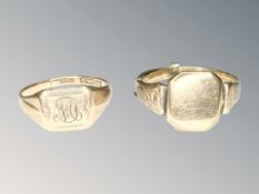 A 9ct gold signet ring, size N, and another with shank re-sizer,