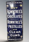 An antique enamel sign 'Rowntree's Chocolates', 152 cm x 61 cm.