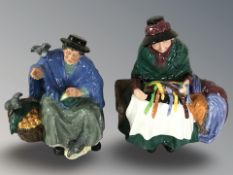 Two Royal Doulton figures 'Tuppence A Bag' HN2320 and 'Silks and Ribbons' HN2017.