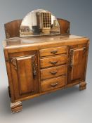 An Art Deco oak mirror backed sideboard,