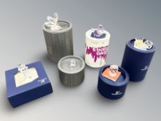 Six Swarovski crystal figures including poodle, owl, teddy bear. etc.