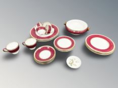 Twenty four pieces of Wedgwood Ulander Powder Ruby tea and dinner porcelain,