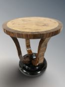 An Art Deco style high gloss circular occasional table, diameter 60 cm,