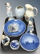 A Royal Copenhagen porcelain vase, further jug, collectors plates, Spanish figures, etc.