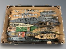 A quantity of scale model battleships.