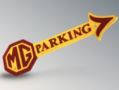 A cast iron MG parking sign, length 40 cm.