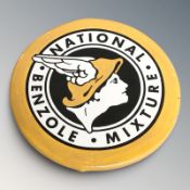 A reproduction enameled metal National Benzole mixture sign, diameter 34 cm.
