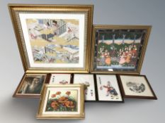 Indian School : Ladies dancing in a garden, gouache, 45 cm x 45 cm,