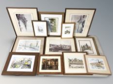 Assorted pictures and prints, a Walter Holmes signed print of Newcastle Quayside, etc.