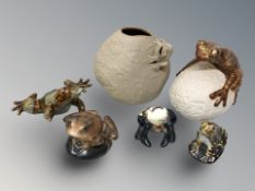 A group of pottery and porcelain frog ornaments including Old Tupton, Ray Nash, etc.
