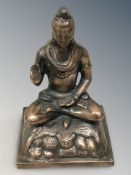 A reproduction metal figure of Buddha, height 30 cm.