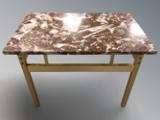 A Scandinavian marble topped rectangular occasional table, width 70 cm.
