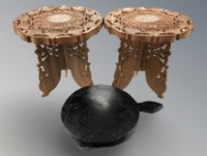 A pair of Anglo-Indian carved hardwood and bone inlaid occasional tables,