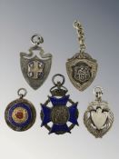 Five silver watch fobs CONDITION REPORT: 49g