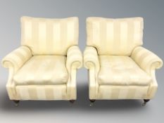 A pair of contemporary armchairs in the Victorian style, width 90 cm.