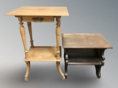 An oak occasional table fitted a drawer and a smaller oak table