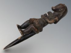 A Fang Gabon carved hardwood ancestor figure, length 32 cm.