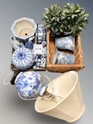 A group of modern Chinese and other blue and white porcelain items including large base,