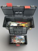 Two plastic toolboxes and contents.