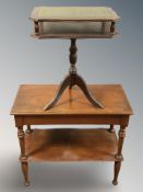 A mahogany two tier side table,