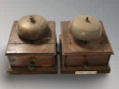 Two mahogany and brass railway bell boxes, one marked Consett North.