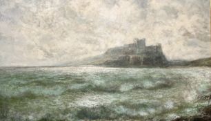 John Falconar Slater (British, 1857 - 1937) : Bamburgh Castle, oil on board, signed, 88 cm x 148 cm,