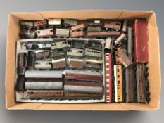 A group of tin plate rolling stock including passenger cars, carriages, etc.