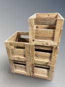 Five rustic pine bottle crates, each 46 cm wide.