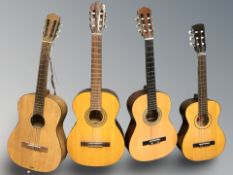 Four various classical guitars