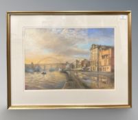 Walter Holmes (British, born 1936) : The Quayside, Newcastle upon Tyne, pastel, signed,