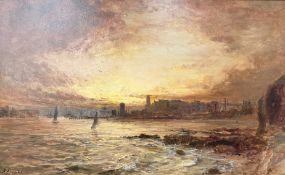 John Falconar Slater (British, 1857 - 1937) : The Tyne at North Shields, oil on board, signed,
