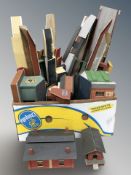 A group of model railway buildings.