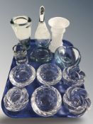 A group of Scandinavian glass tea light holders including Royal Copenhagen examples,
