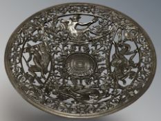 A reproduction Coalbrookdale-style pierced metal circular dish, diameter 20 cm.